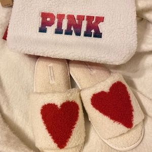 Slippers Size 6 and pink pouch both from Victoria secret